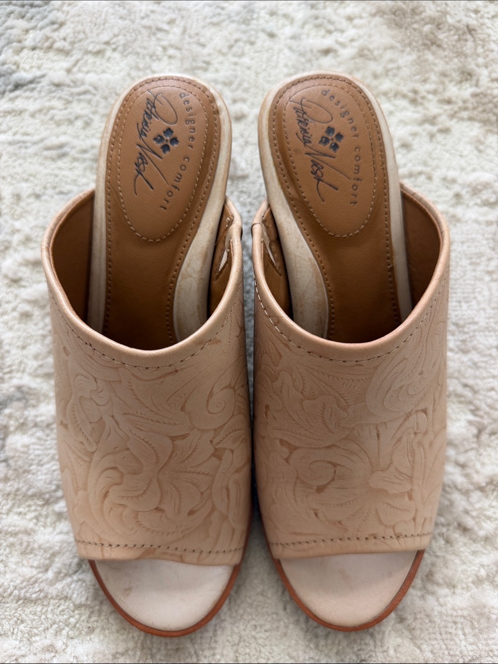 Patricia Nash Beige Embossed Leather Open-Toe Mule